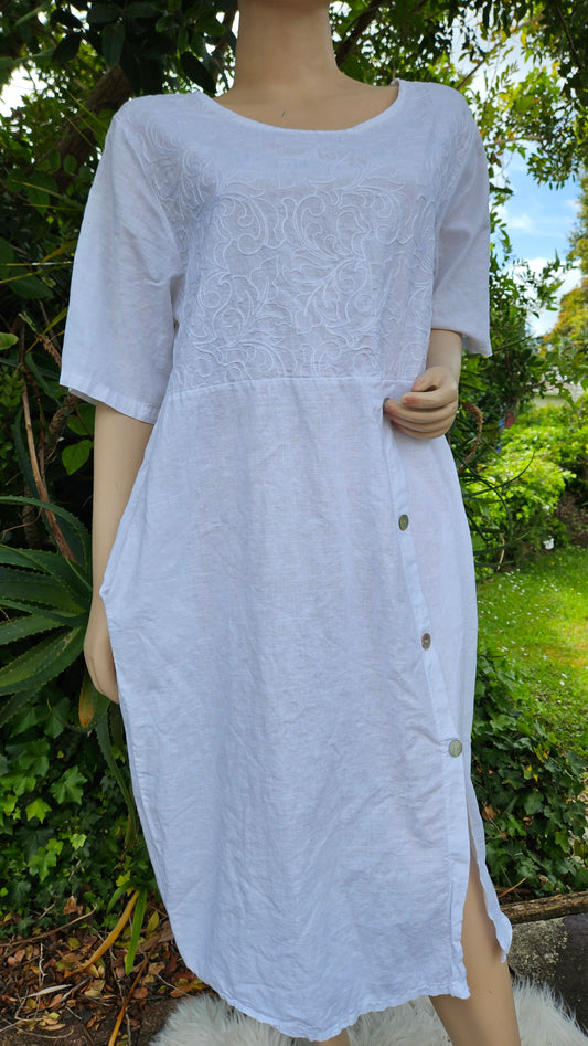 Linen & cotton Cut Out white Dress Women Preloved dress