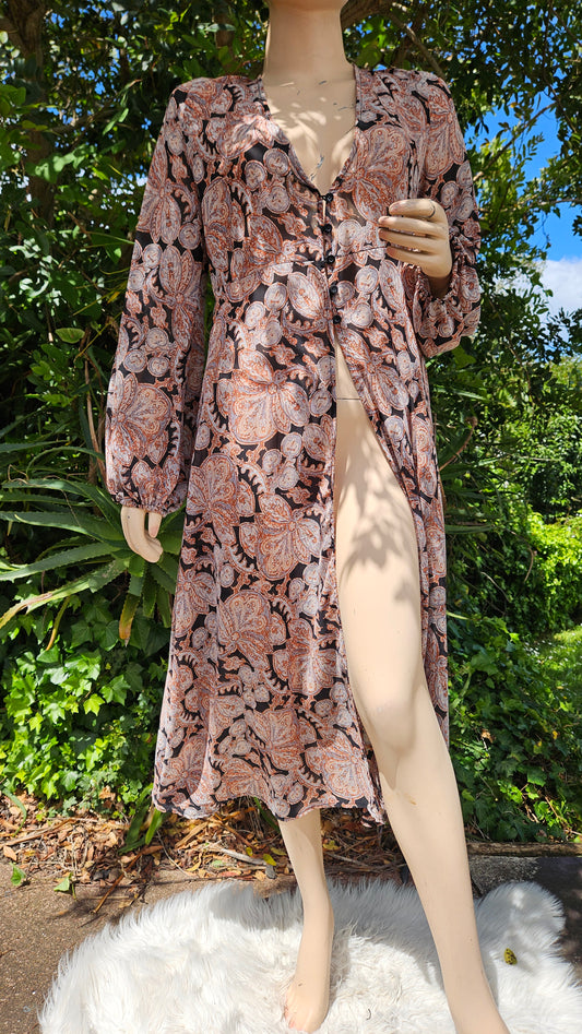 Paisley chiffon button through Kimono Sleeve Caftan style