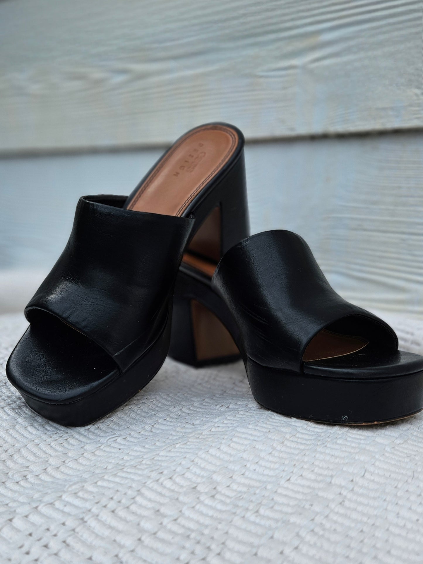 Black Womens size 41Eur - Wide fit mid heel platform mules chunky shoes