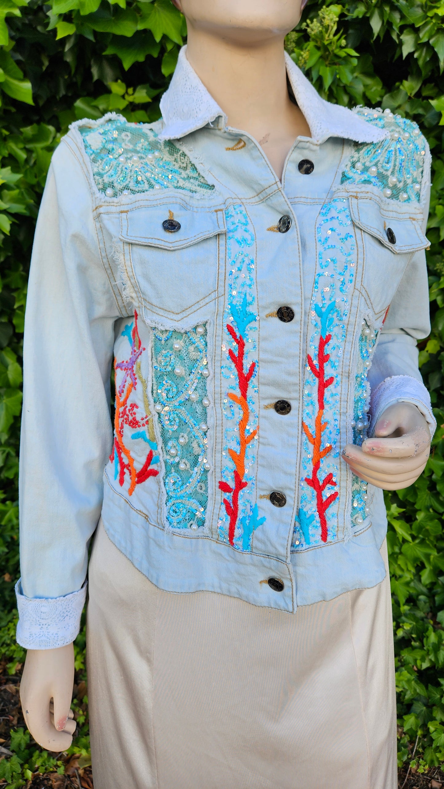 Unique Bohemian vintage Denim jacket with embroidery