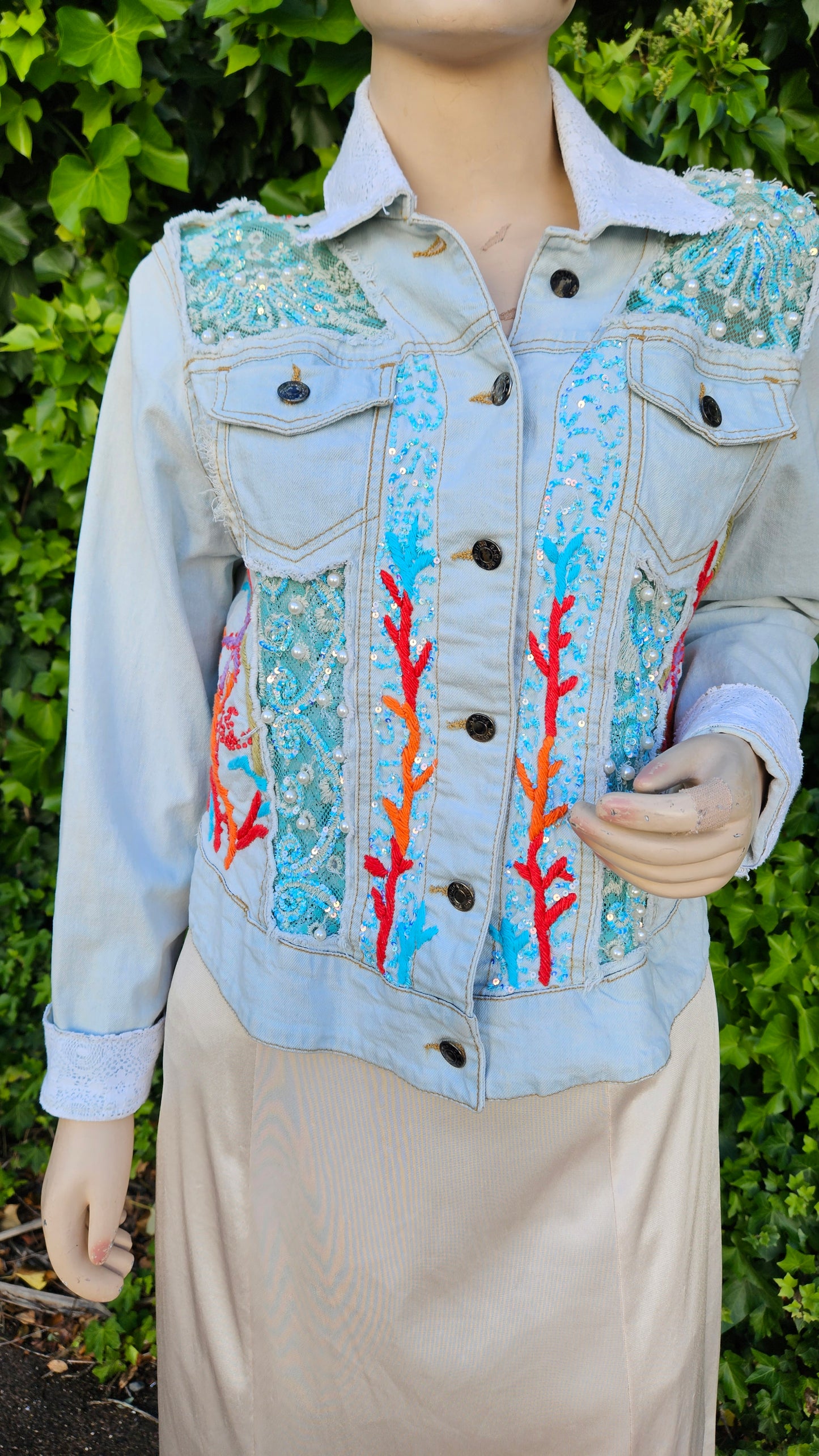 Unique Bohemian vintage Denim jacket with embroidery