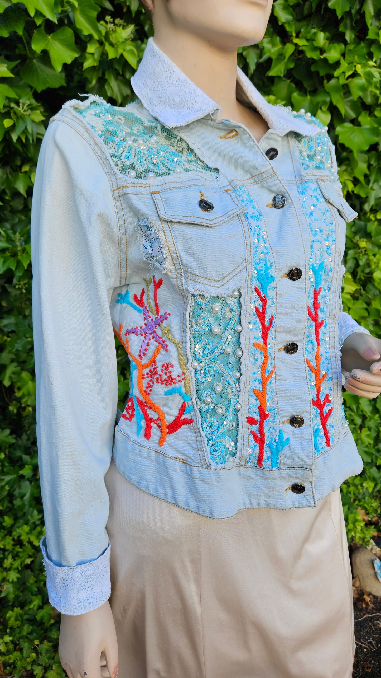 Unique Bohemian vintage Denim jacket with embroidery