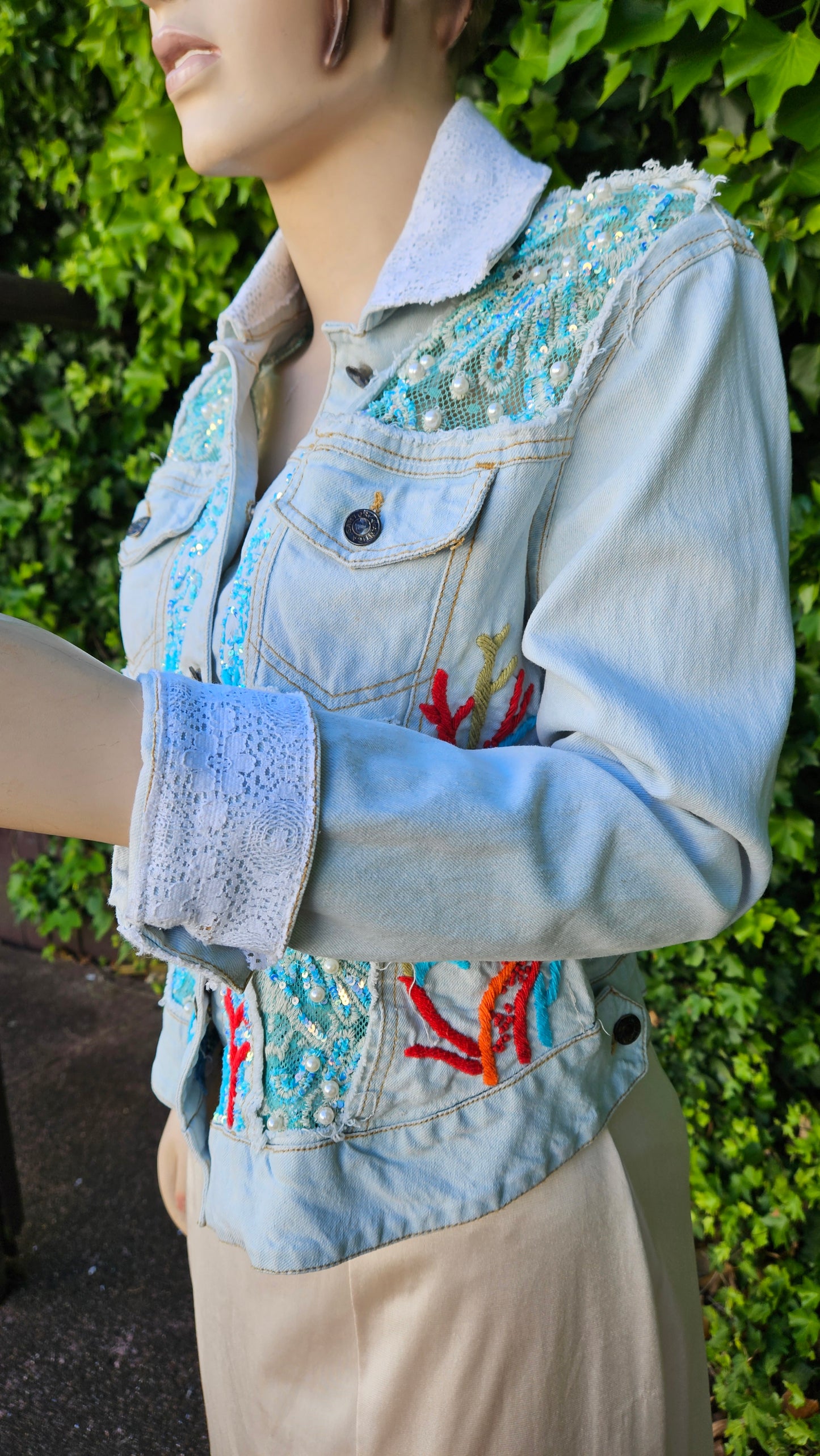 Unique Bohemian vintage Denim jacket with embroidery