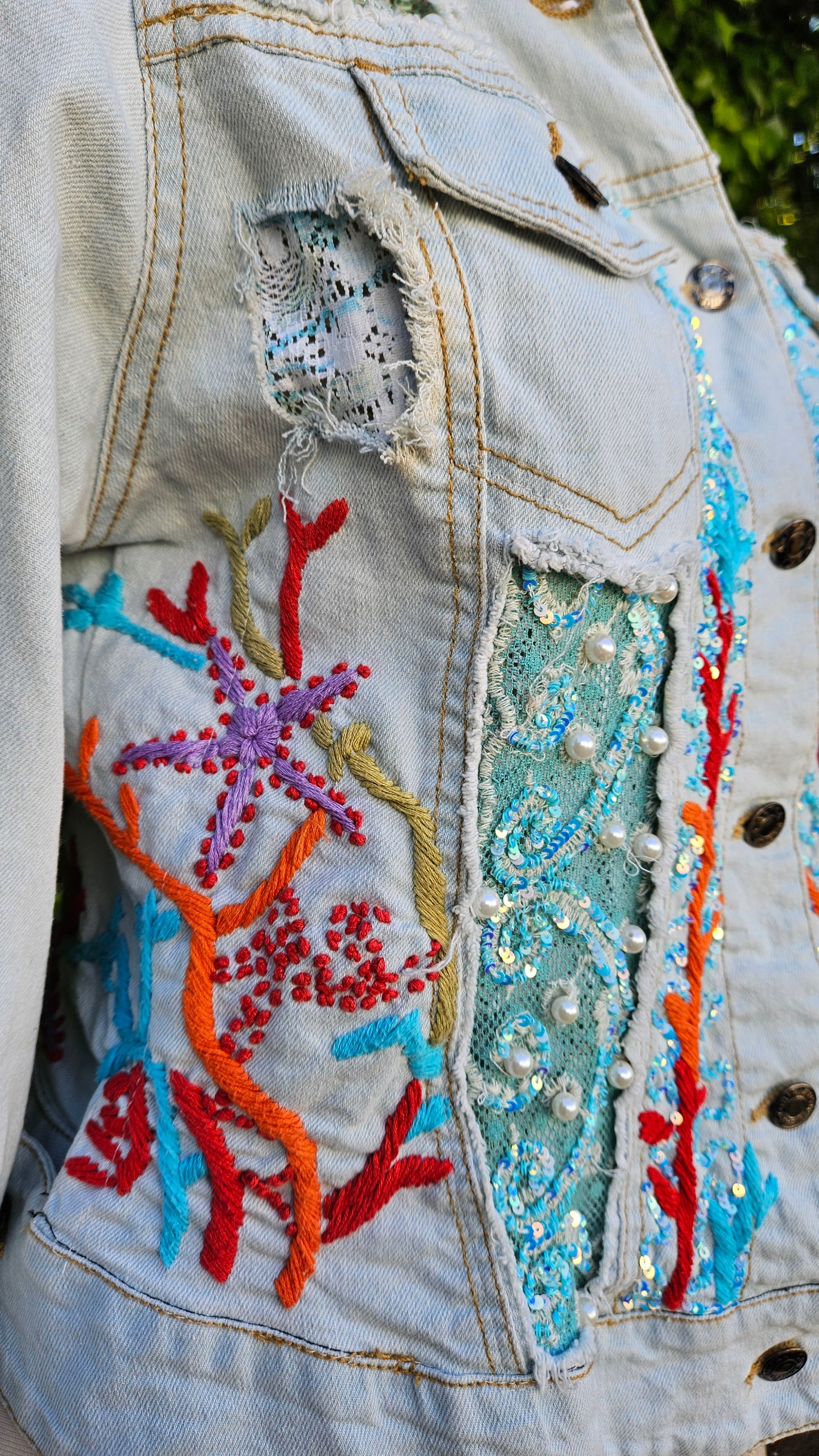 Unique Bohemian vintage Denim jacket with embroidery