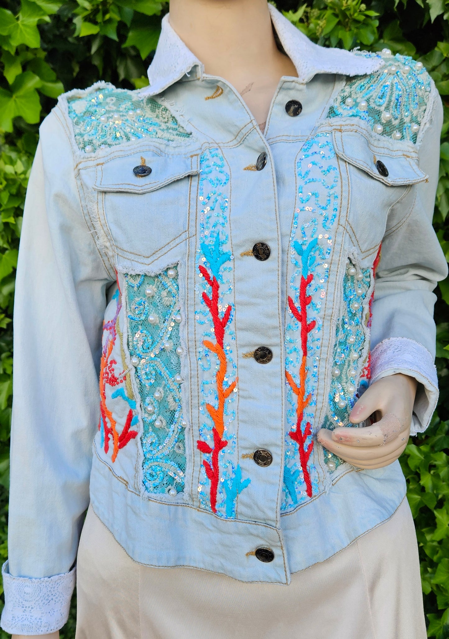 Unique Bohemian vintage Denim jacket with embroidery