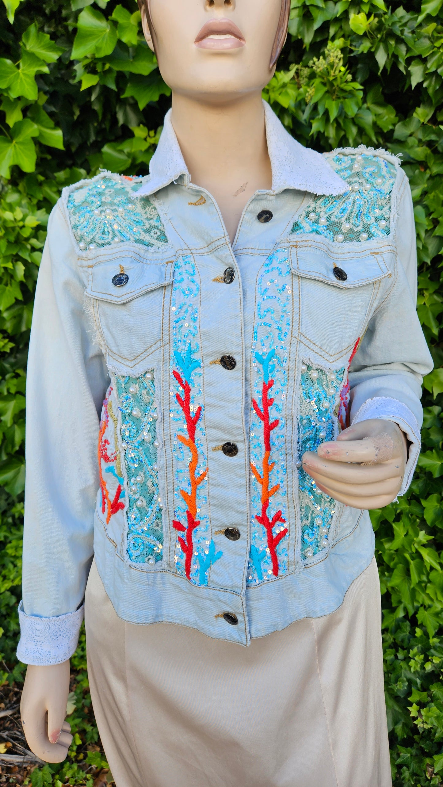 Unique Bohemian vintage Denim jacket with embroidery