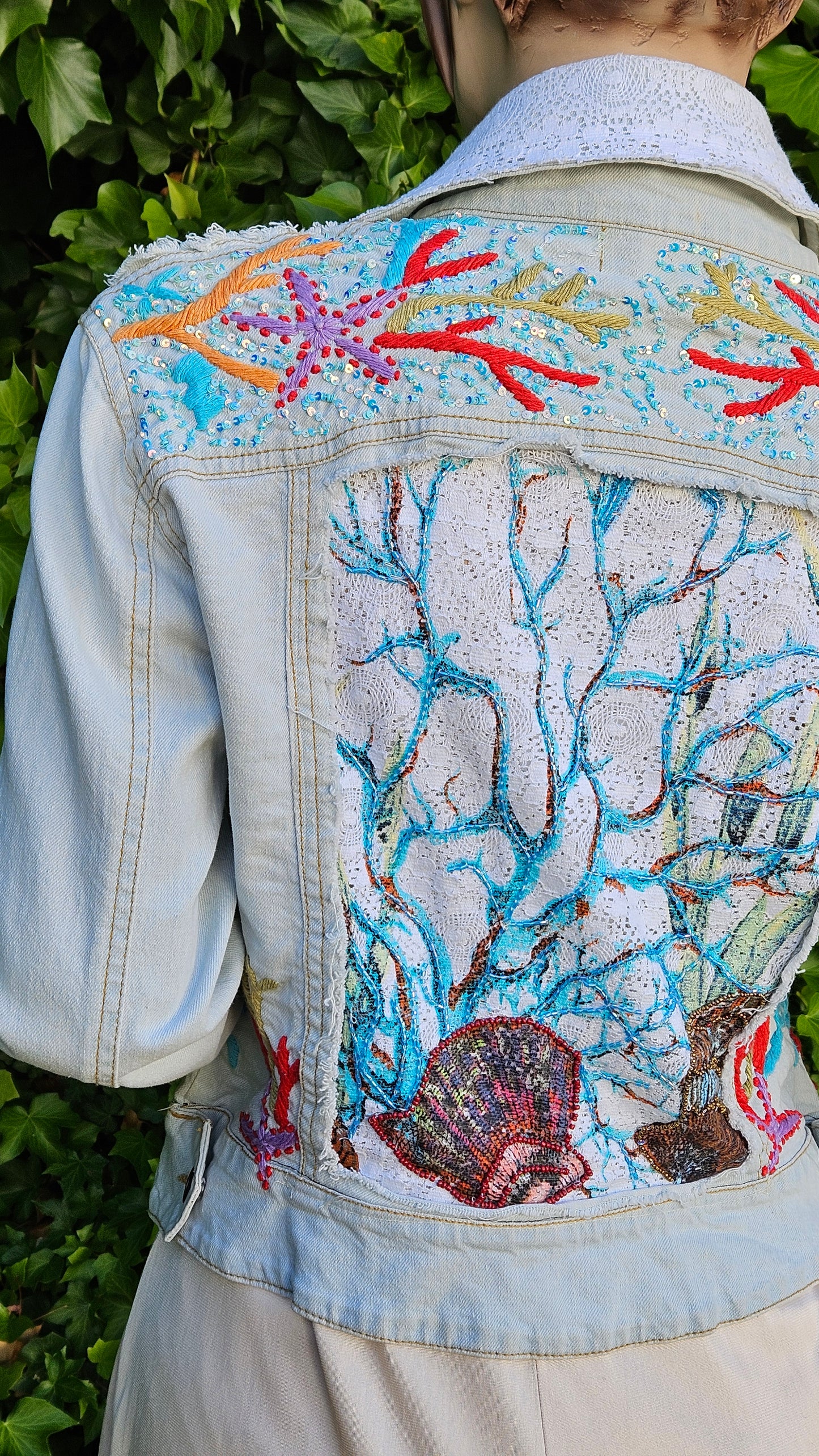 Unique Bohemian vintage Denim jacket with embroidery