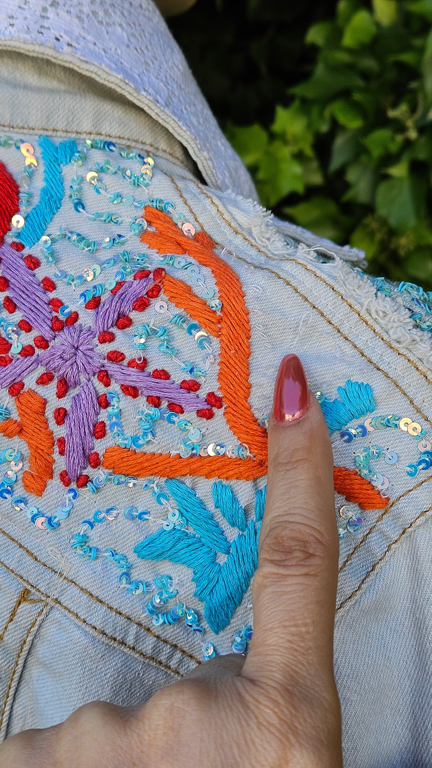 Unique Bohemian vintage Denim jacket with embroidery