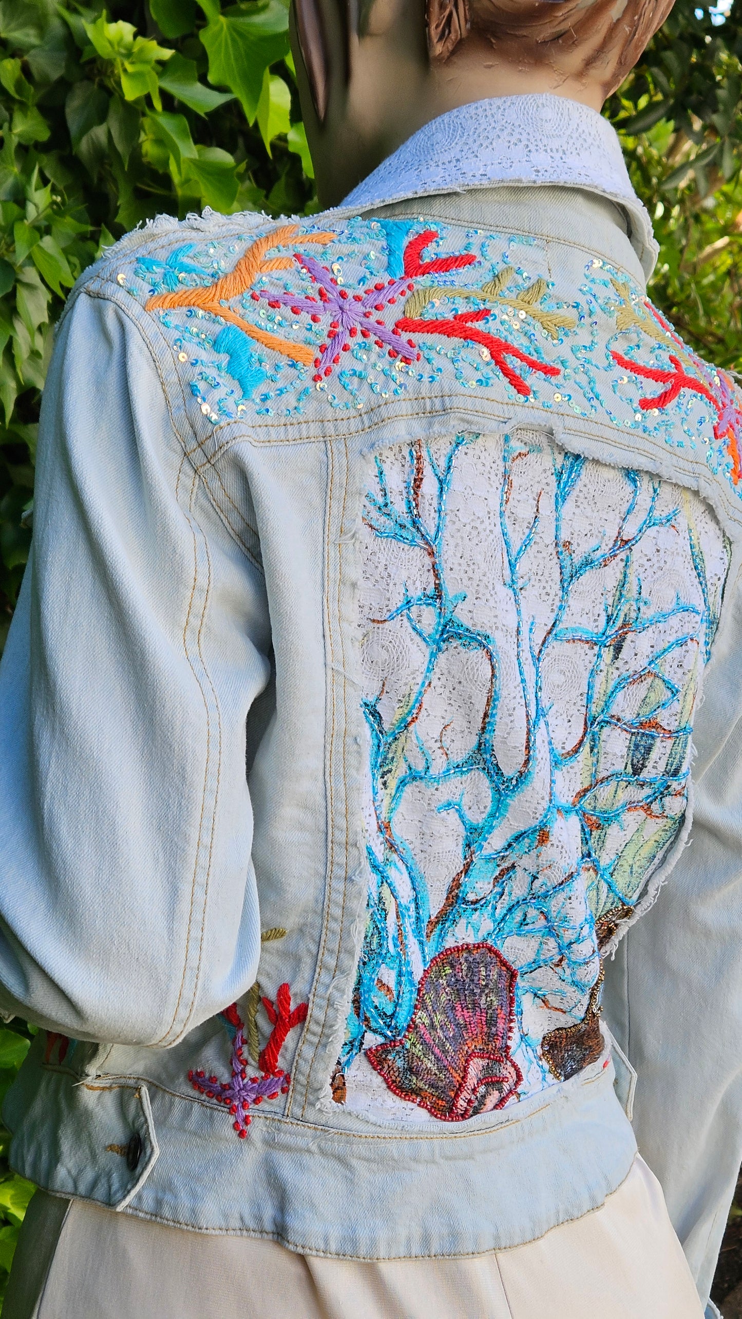 Unique Bohemian vintage Denim jacket with embroidery