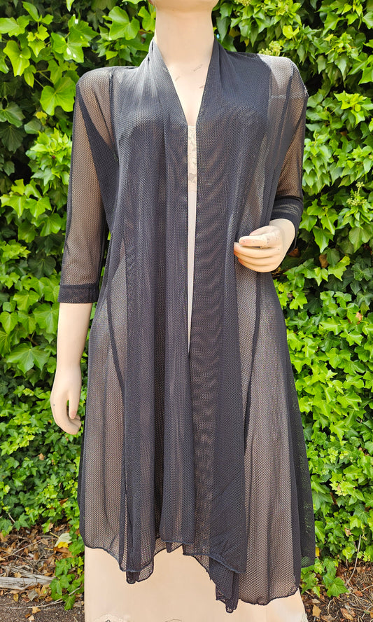 Lady Mesh black Cardigan Jacket Coat See Through Open Front Sun Protection Summer