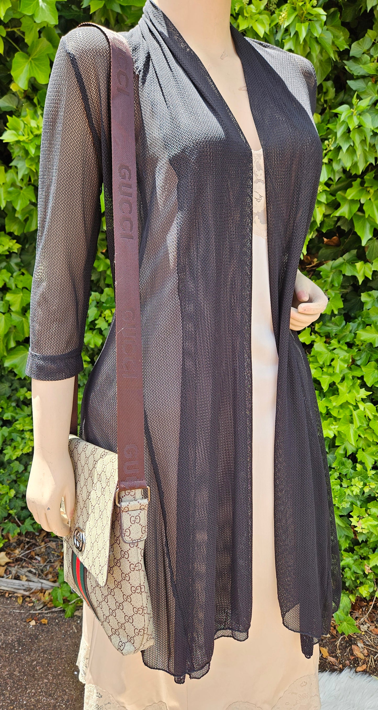 Lady Mesh black Cardigan Jacket Coat See Through Open Front Sun Protection Summer