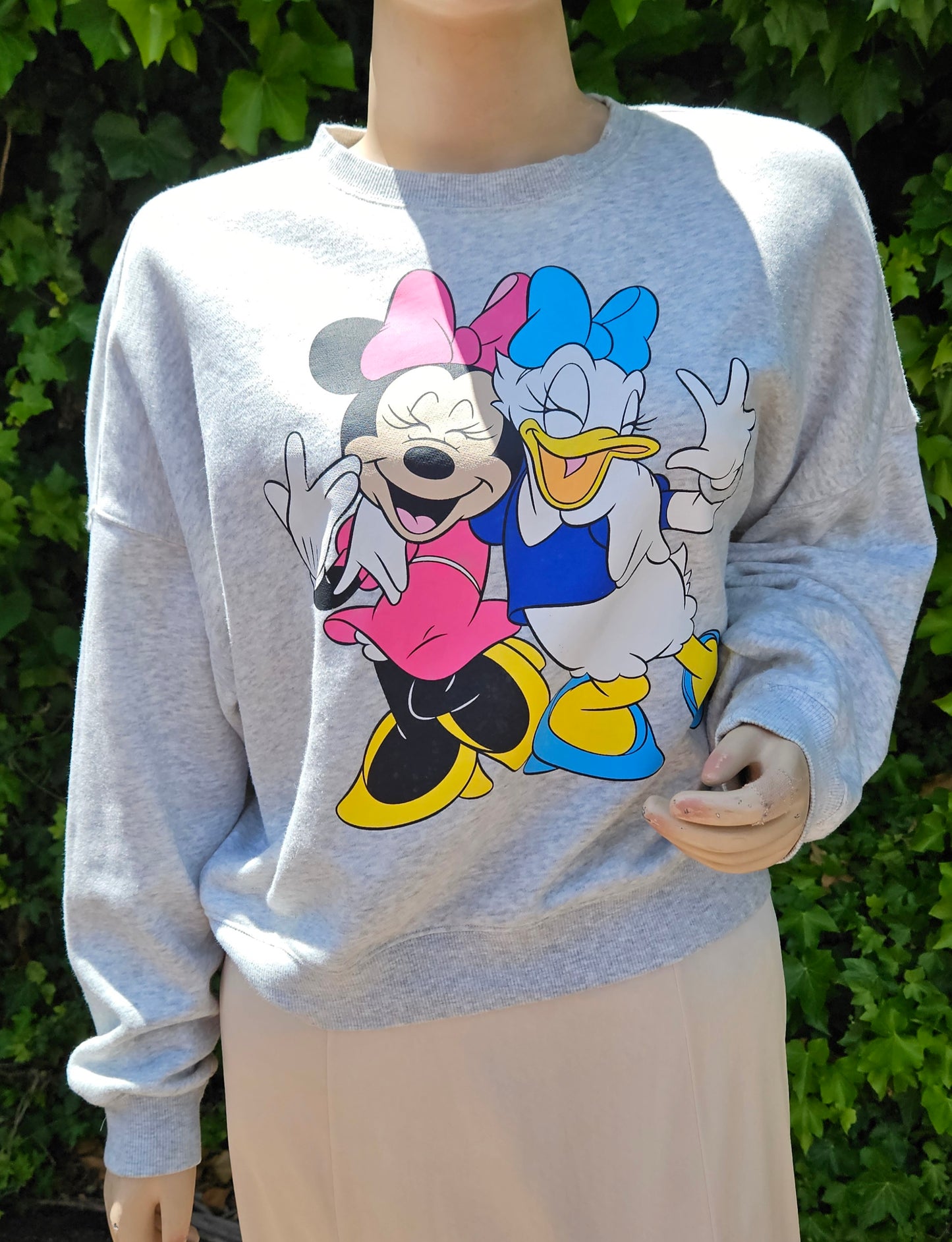 Disney Women's Grey Sweatshirt Preloved Disney Top - swater size L Disney crewneck top