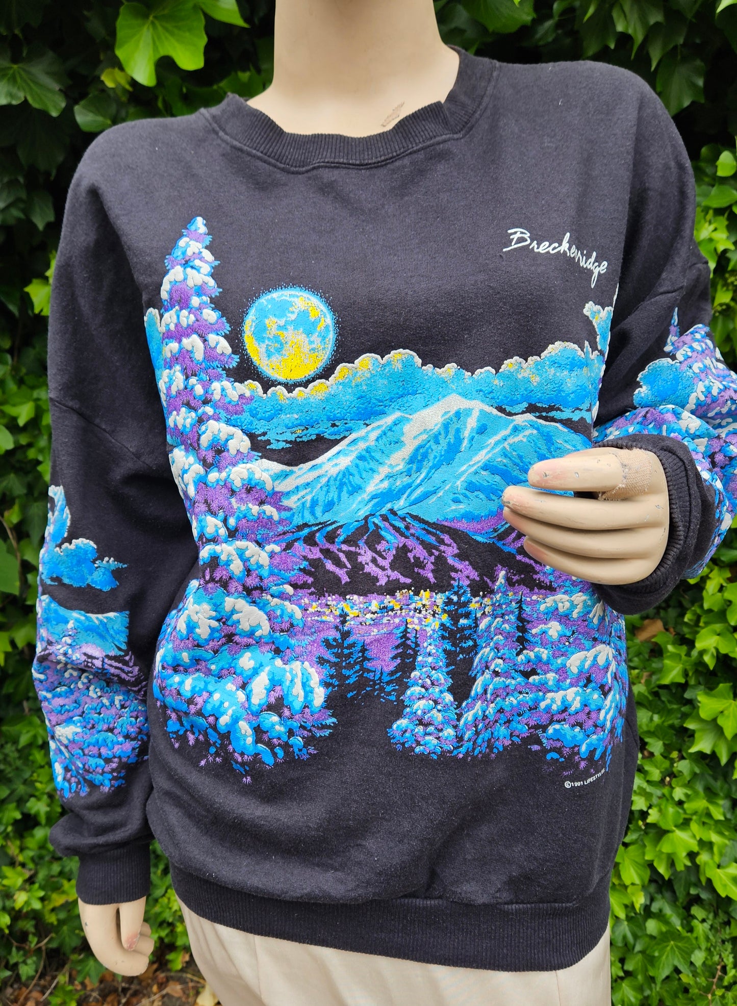 1991 WINTER WONDERLAND CREWNECK SWEATSHIRT FOREST AND MOUNTAINS W/ SNOW Vintage 1989 Crewneck - jumper