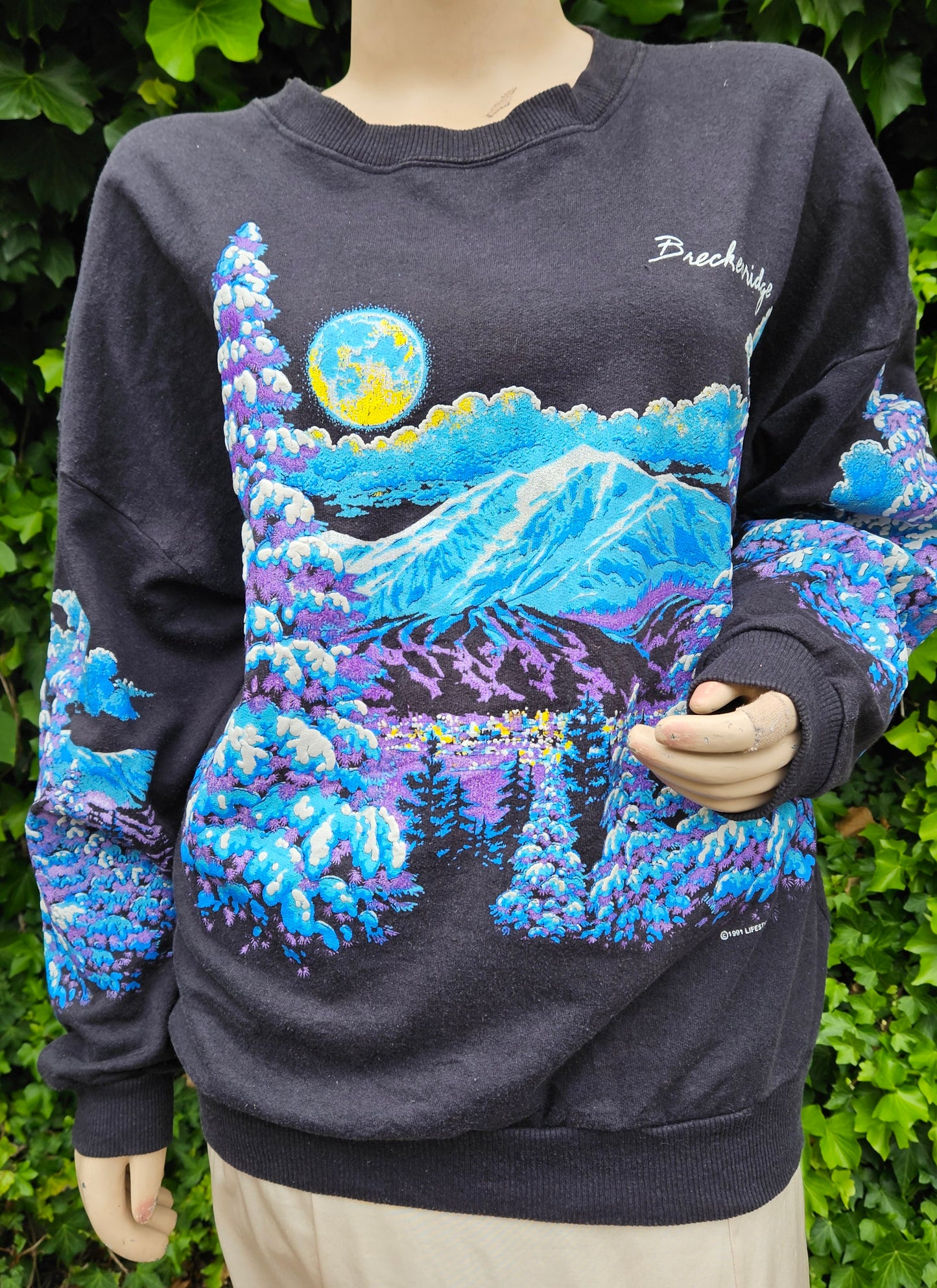 1991 WINTER WONDERLAND CREWNECK SWEATSHIRT FOREST AND MOUNTAINS W/ SNOW Vintage 1989 Crewneck - jumper