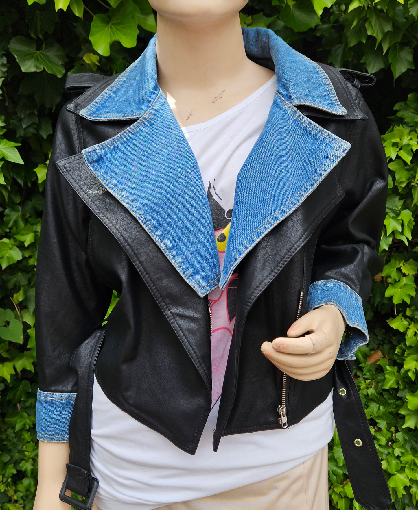 Gorgeous Double Collar Leather - Demin Jacket