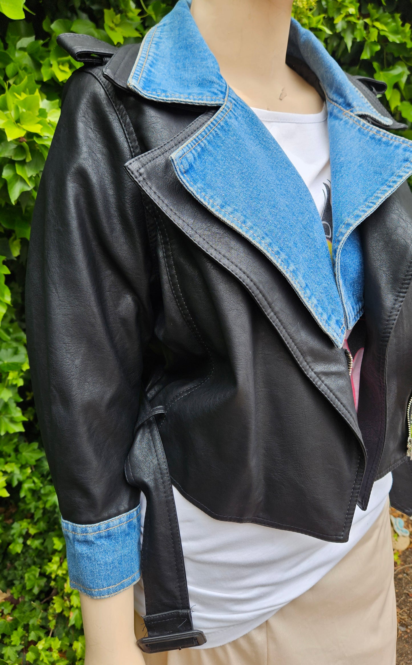 Gorgeous Double Collar Leather - Demin Jacket