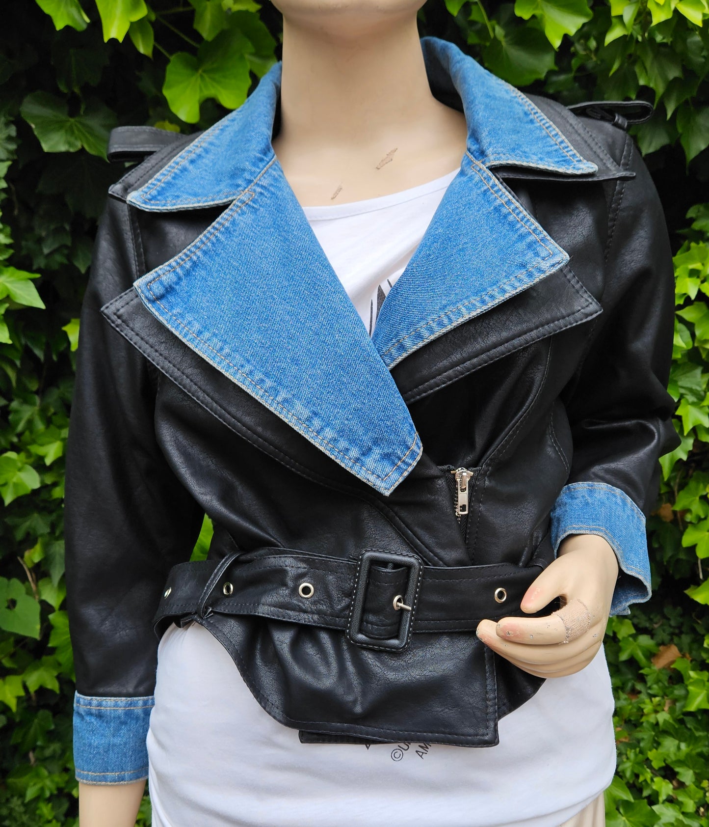 Gorgeous Double Collar Leather - Demin Jacket