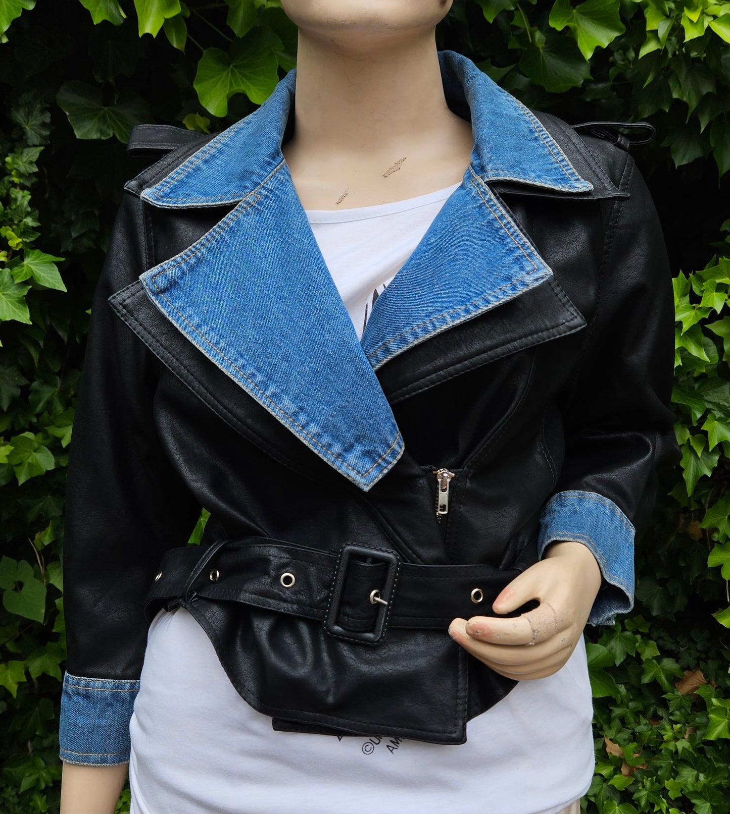 Gorgeous Double Collar Leather - Demin Jacket