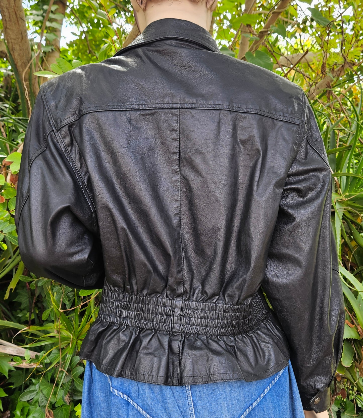 Black leather jacket 80s cropped style