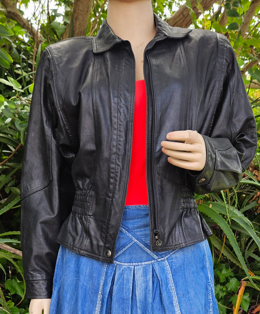 Black leather jacket 80s cropped style