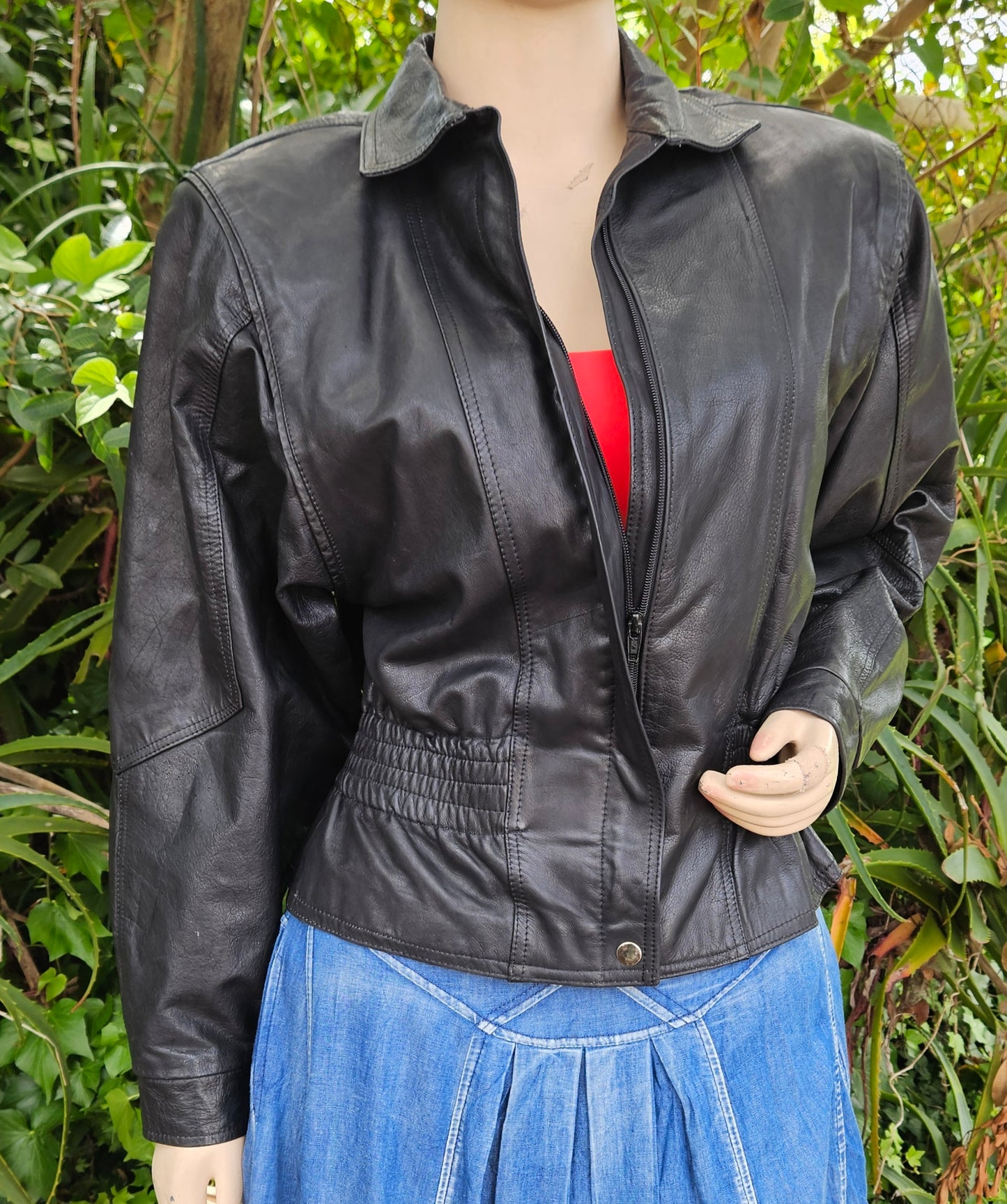 Black leather jacket 80s cropped style