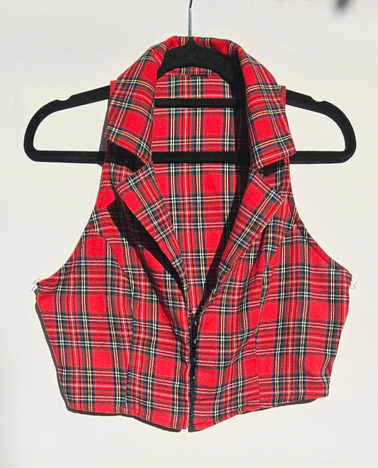 Preloved Red Plaid pattern Vest