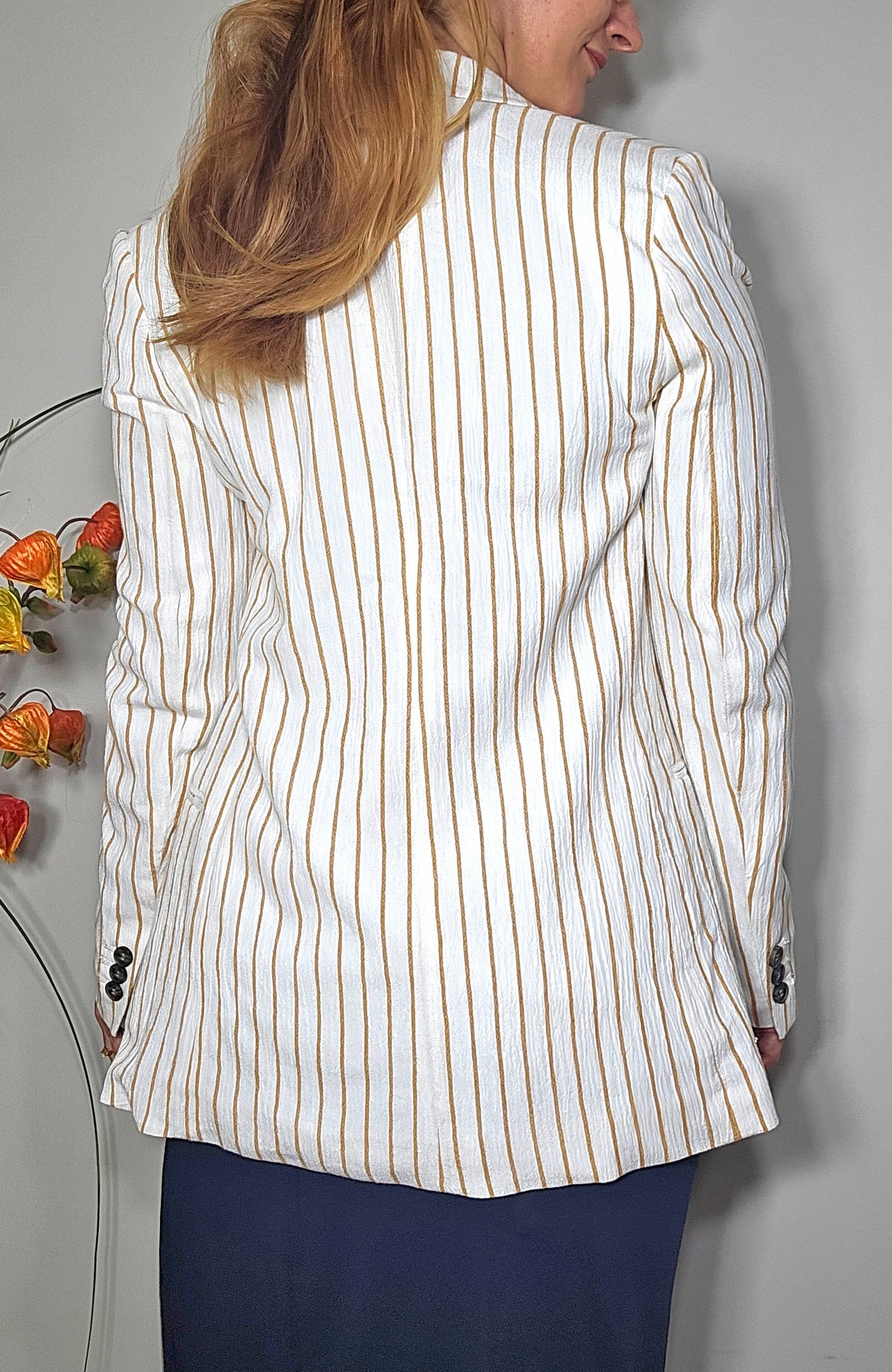 H&M Womens Blazer Sz 6 EU 36/8uk Crepe Striped Office Jacket Second Hand Jacket