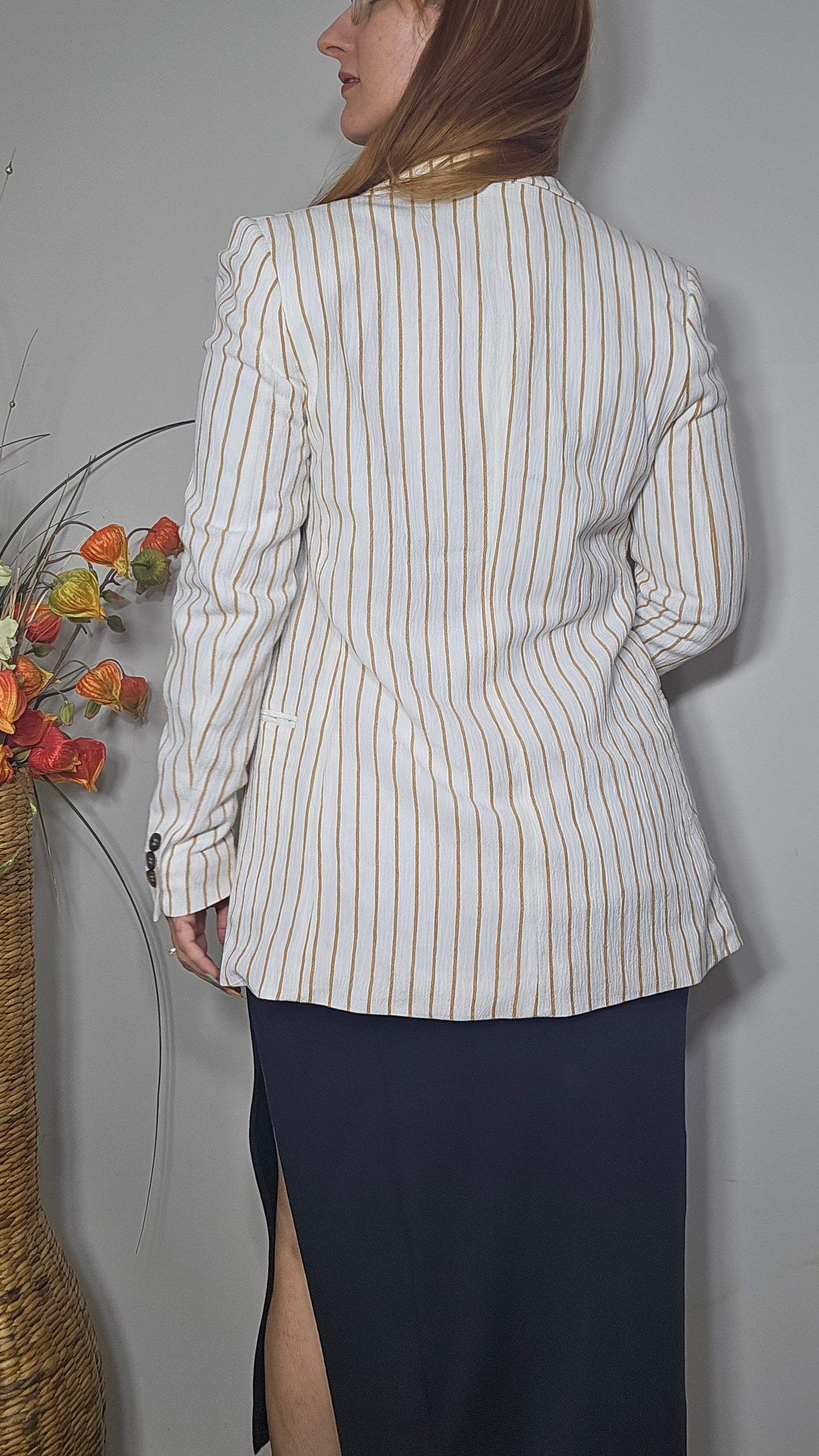 H&M Womens Blazer Sz 6 EU 36/8uk Crepe Striped Office Jacket Second Hand Jacket