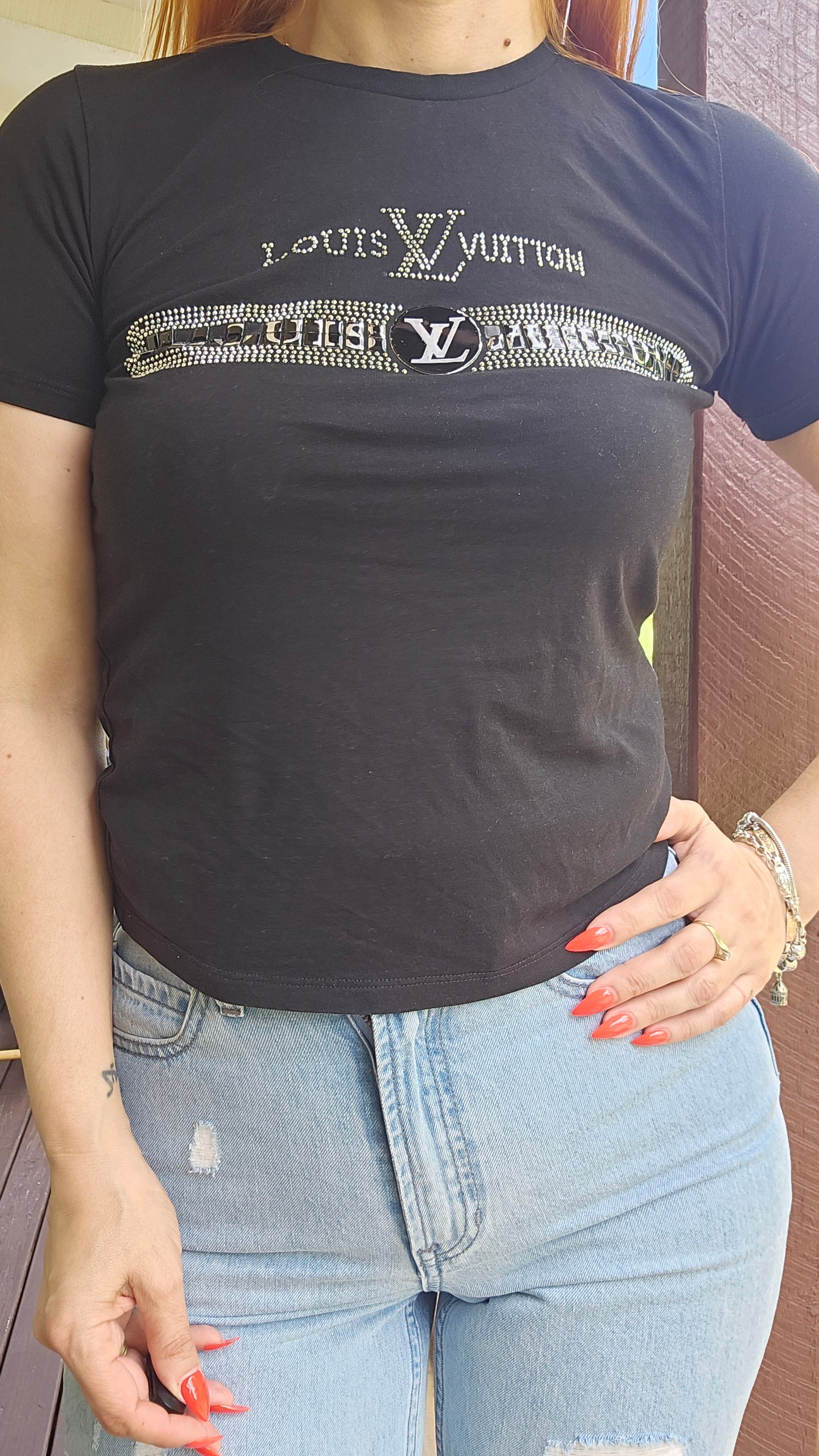 Black Louis Vuitton crop top T-shirt Crewneck Top