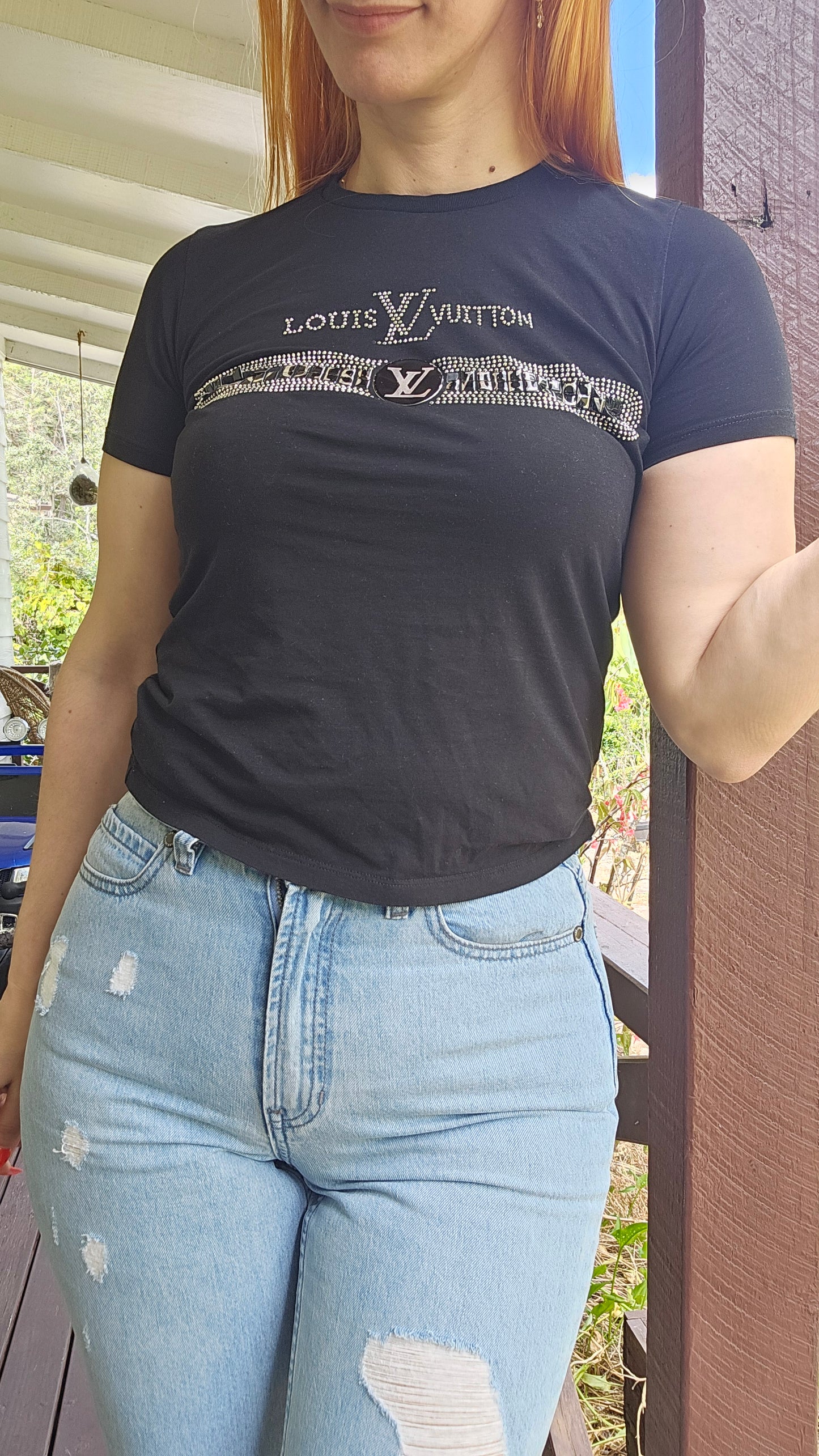 Black Louis Vuitton crop top T-shirt Crewneck Top