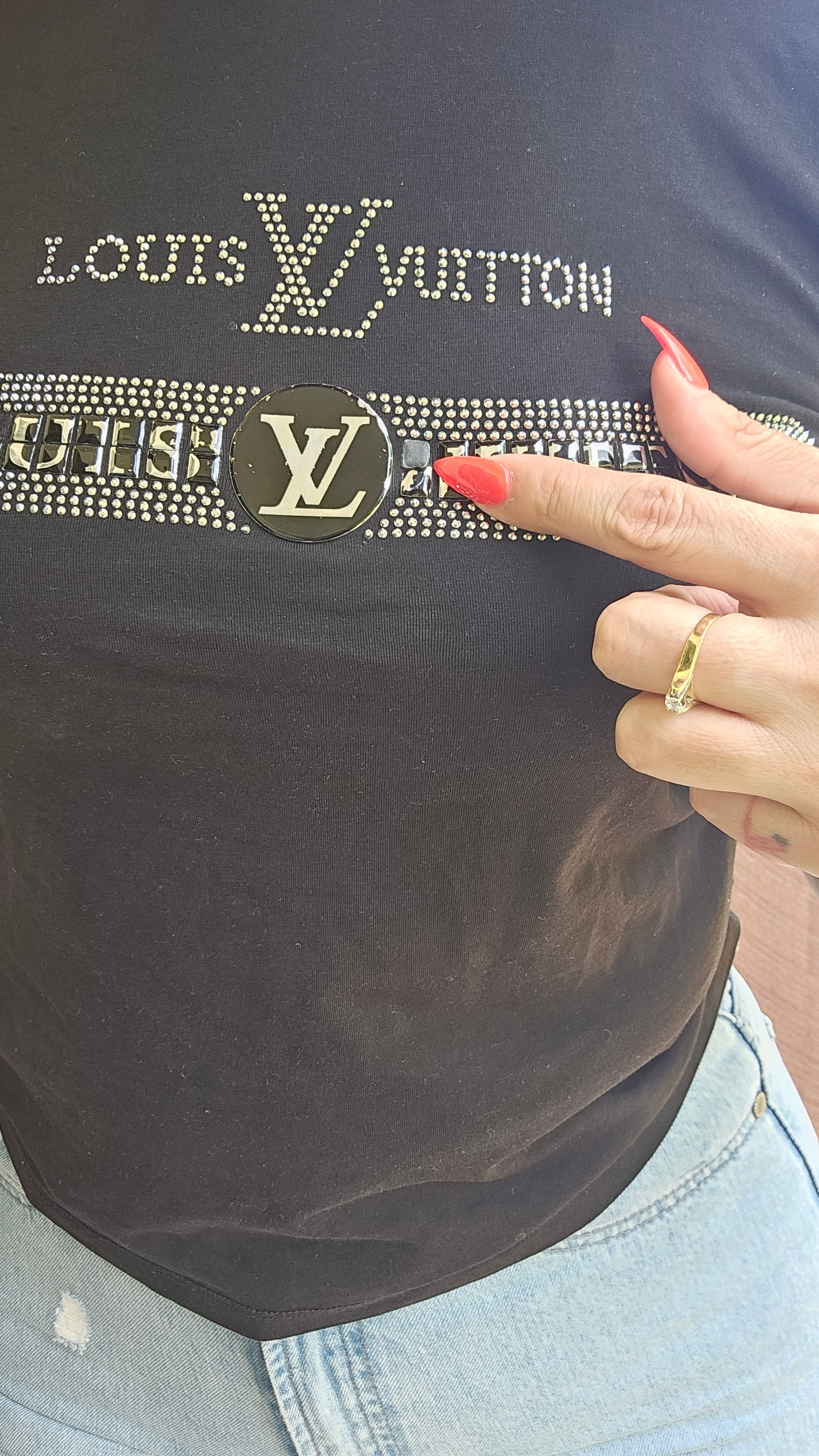 Black Louis Vuitton crop top T-shirt Crewneck Top