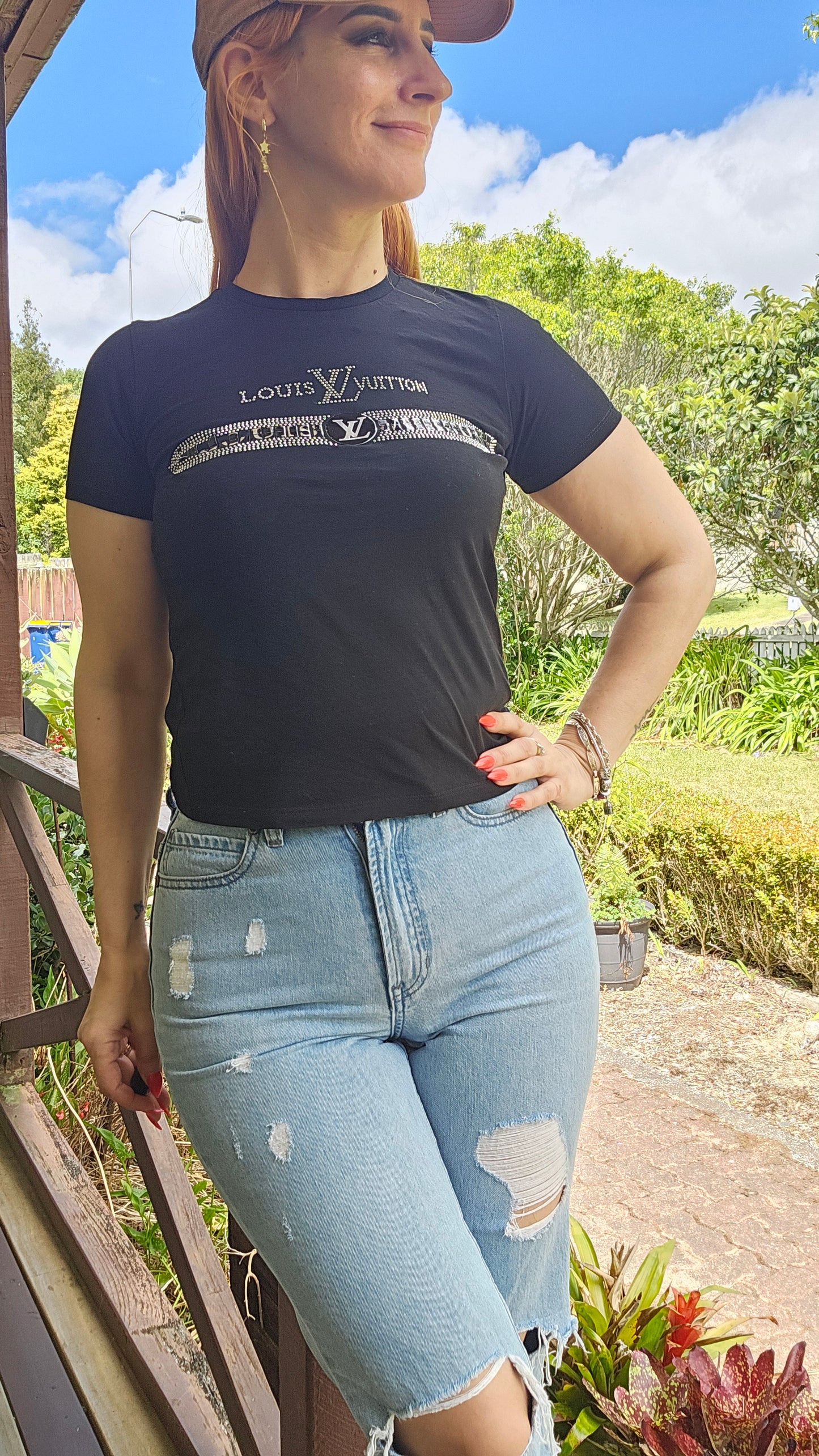 Black Louis Vuitton crop top T-shirt Crewneck Top