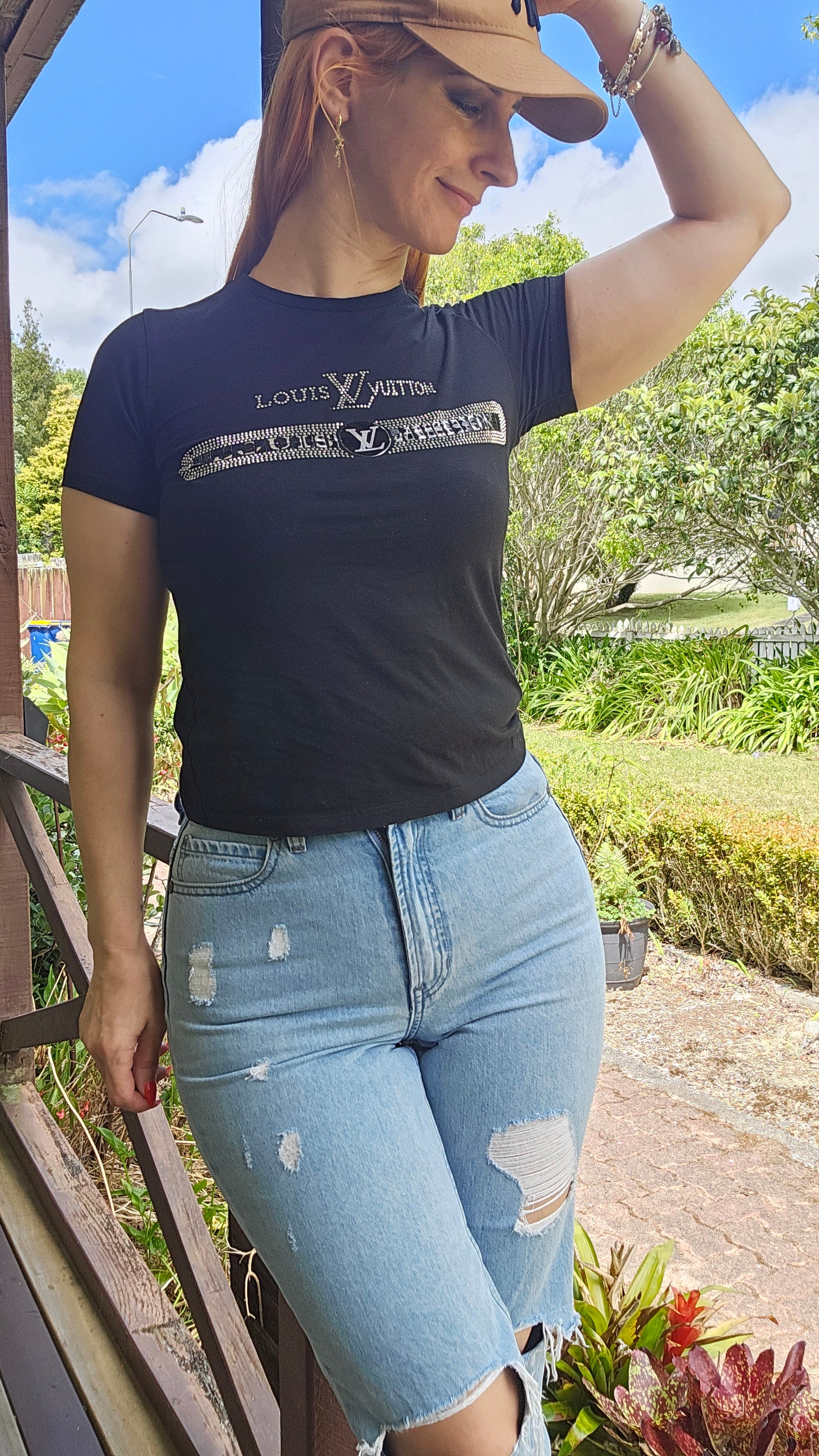 Black Louis Vuitton crop top T-shirt Crewneck Top