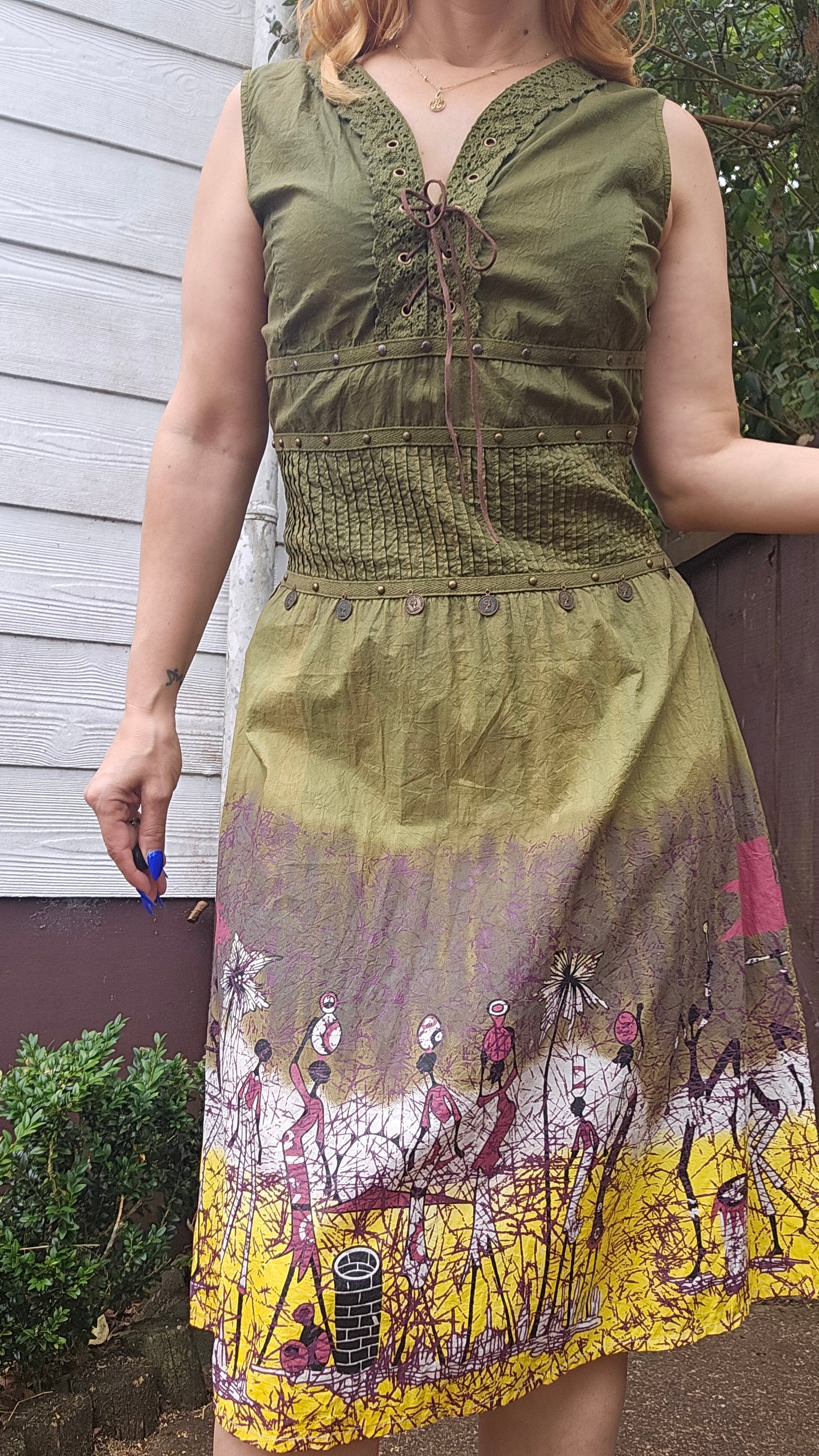 Romantic Lace Fairy-Core Gauzy dress Green lace - crepe dress
