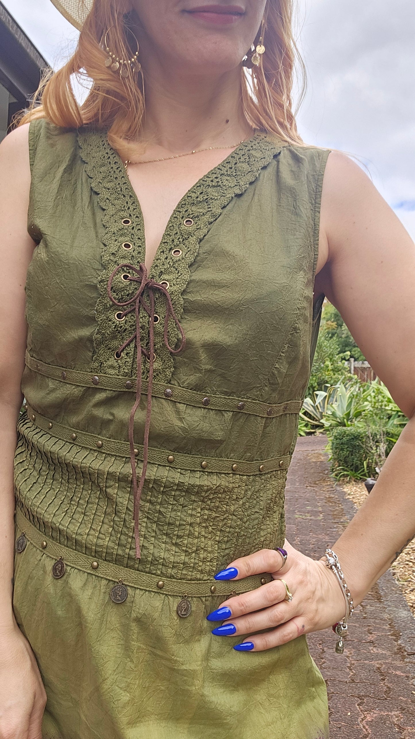 Romantic Lace Fairy-Core Gauzy dress Green lace - crepe dress