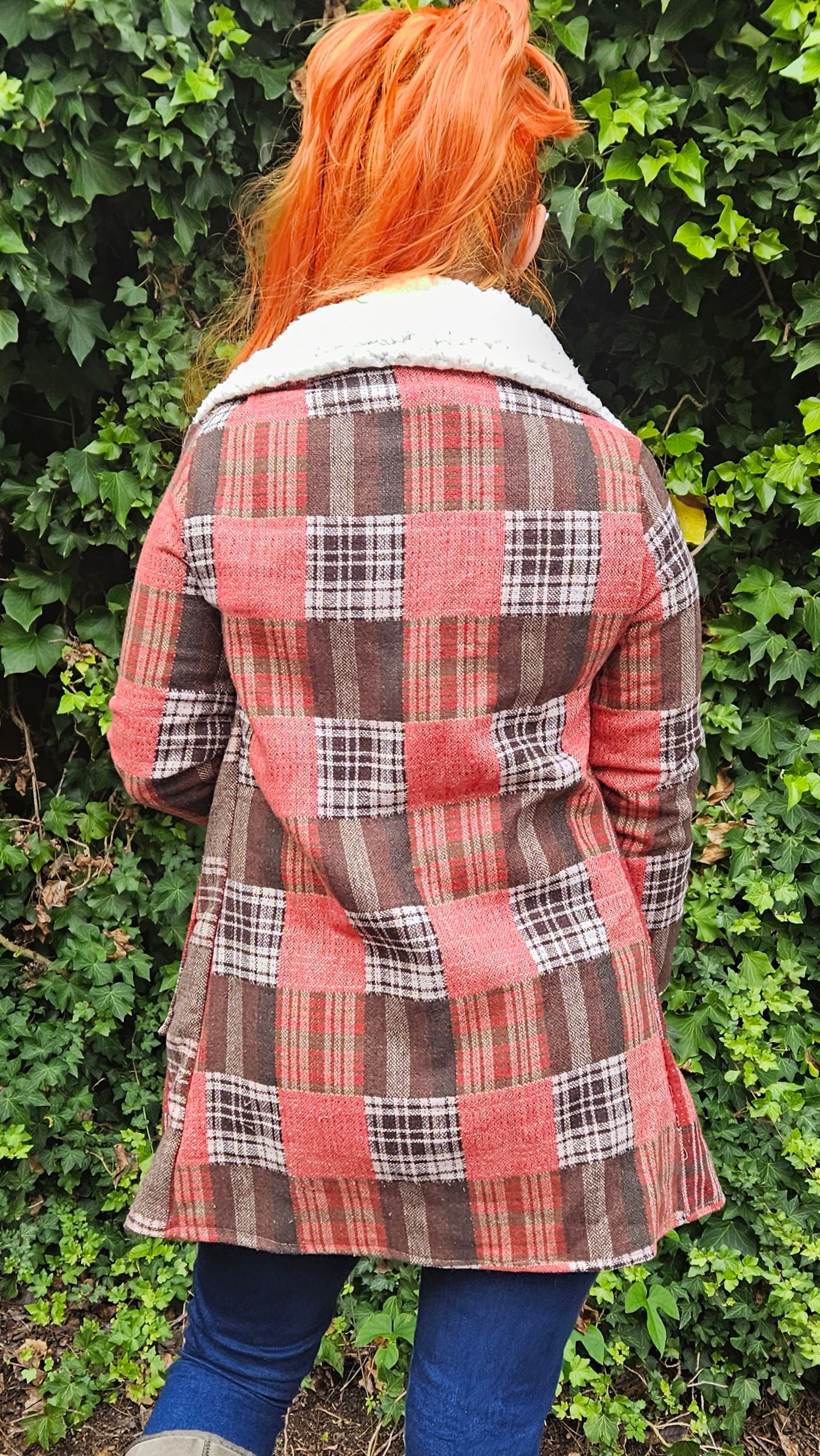 Plaid Fur trim Coat - Preloved Coat