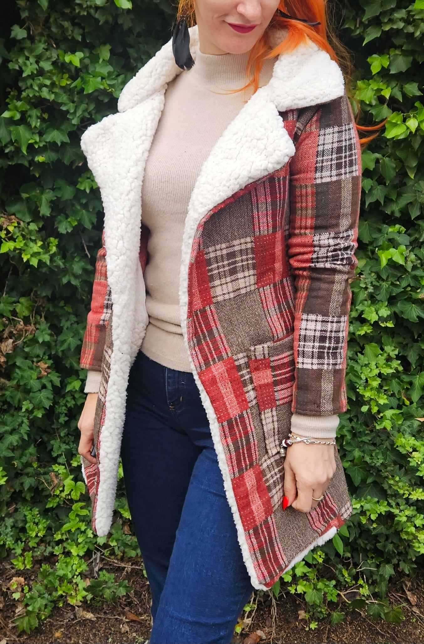 Plaid Fur trim Coat - Preloved Coat