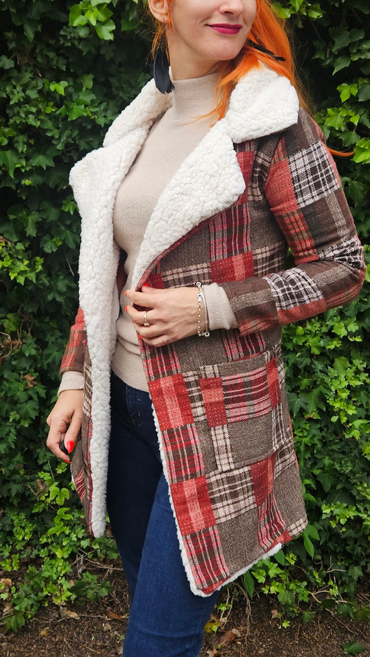 Plaid Fur trim Coat - Preloved Coat