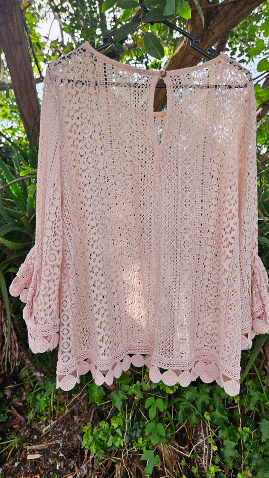 Italian Bohemian Lace top Women's blouse - Used Top preloved