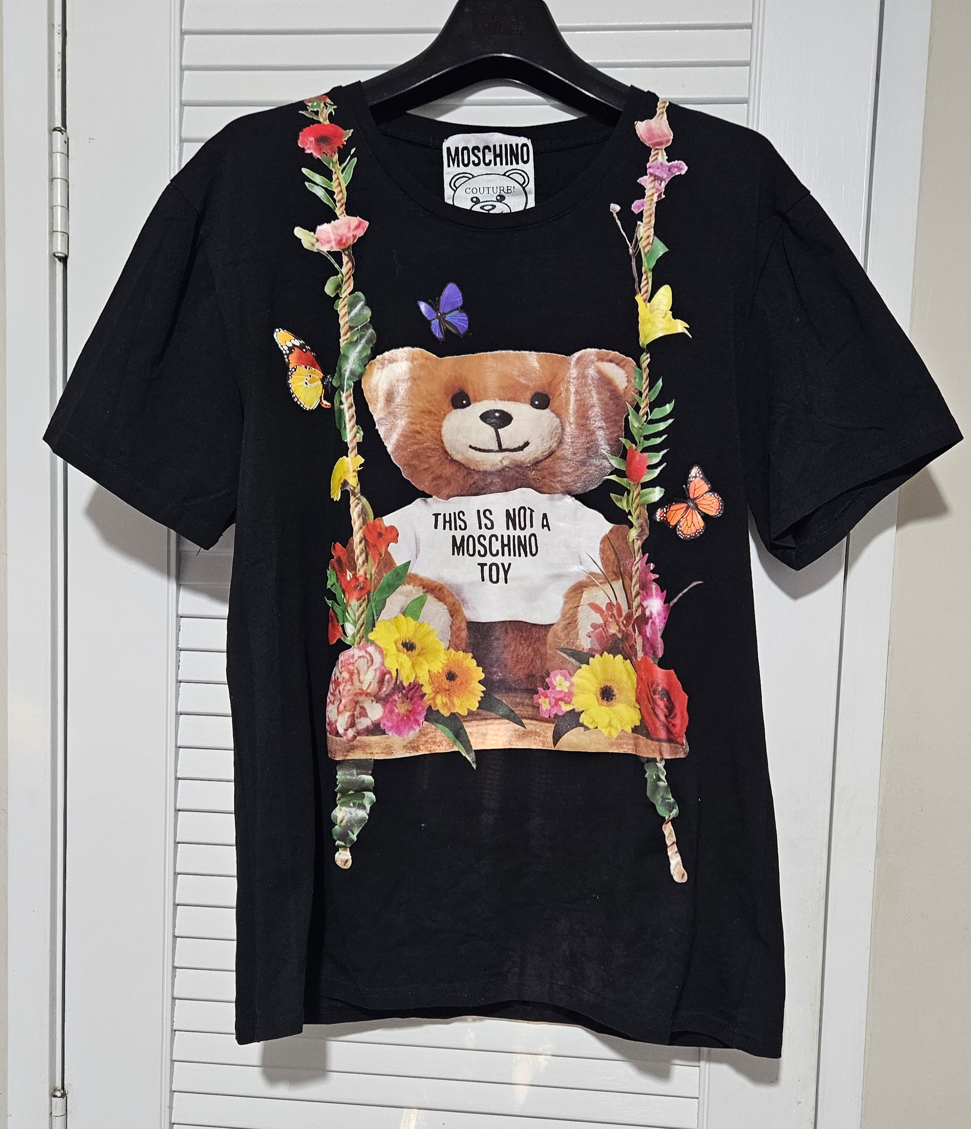 Moschino Tee Top “Flower Teddy” T-Shirt –Moschino Black T-shirt a true statement piece Size large preloved condition