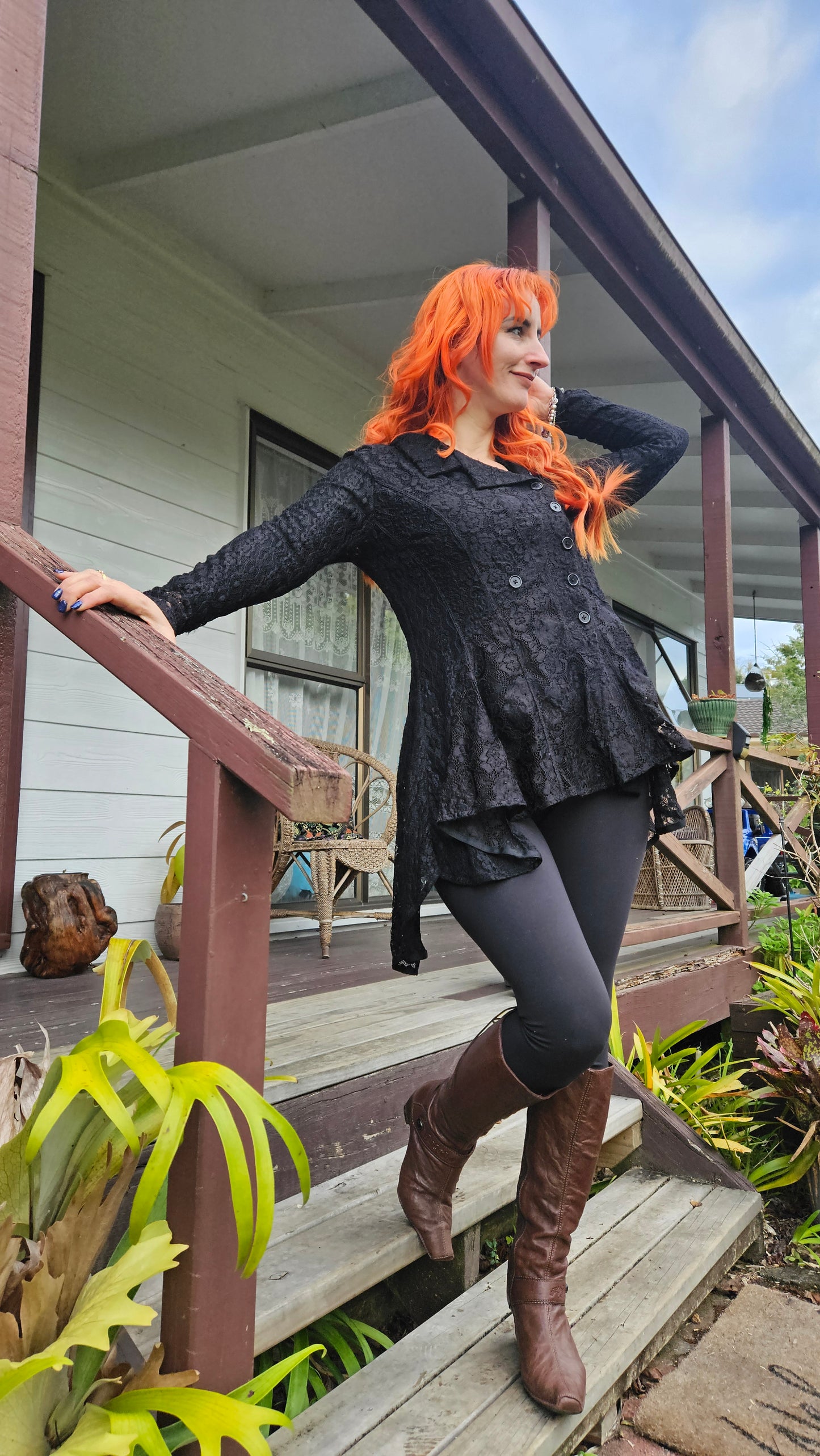 Gothic top Lady Lace black Cardigan Jacket Coat See Through Top
