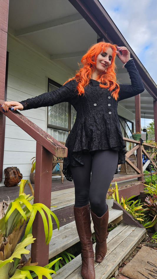 Gothic top Lady Lace black Cardigan Jacket Coat See Through Top in size 12 in good preloved condition in Auckland