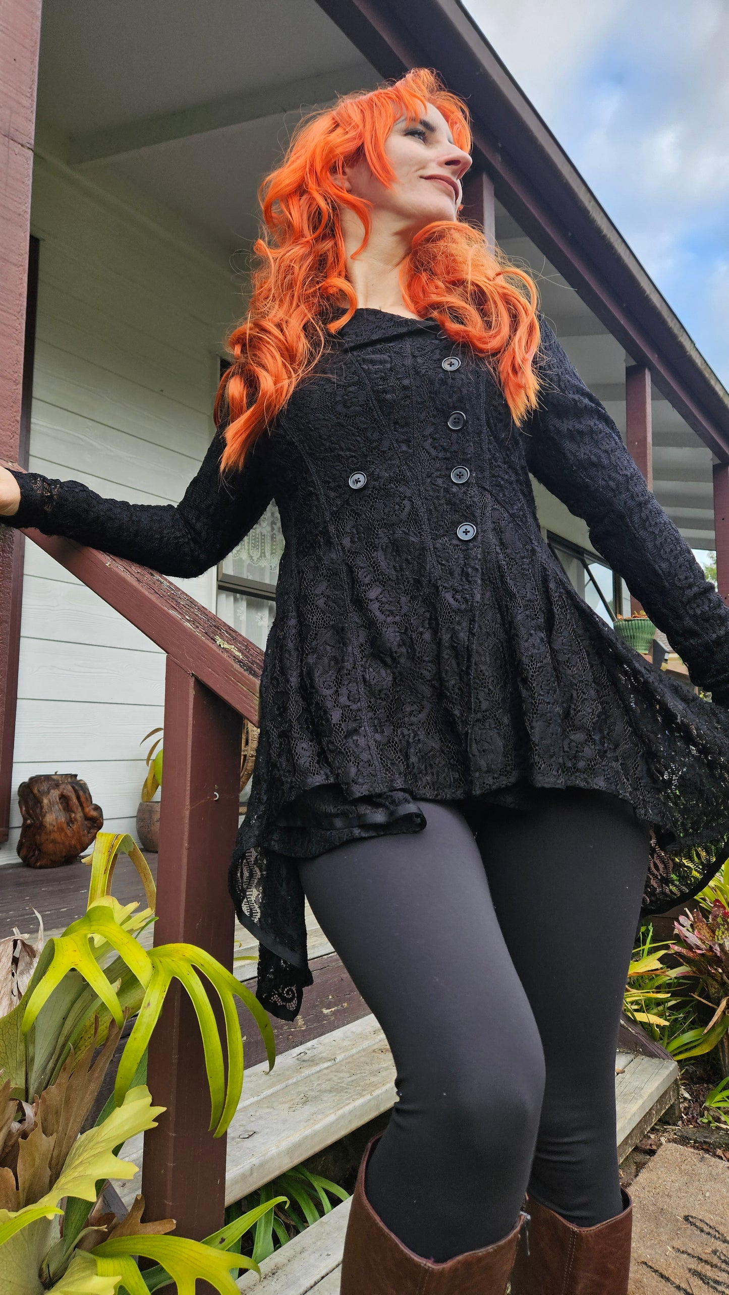 Gothic top Lady Lace black Cardigan Jacket Coat See Through Top