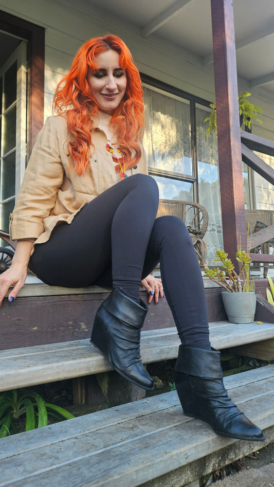 Authentic Leather Ankle Wedge Boots, Size 38 by Isabella Anselmi