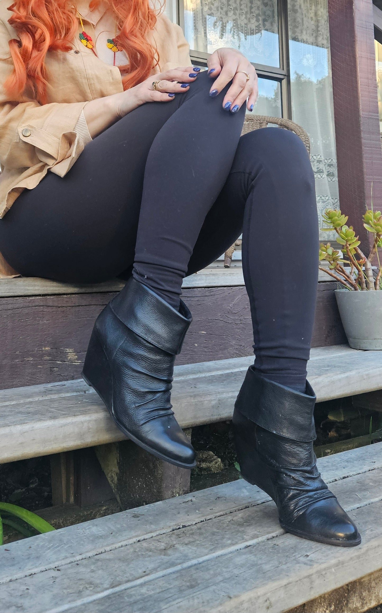Authentic Leather Ankle Wedge Boots, Size 38 by Isabella Anselmi
