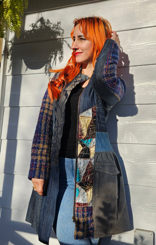 Mao collar coat Overlap pockets on the front and contrasting print jacket size 38 jacket - Size 10