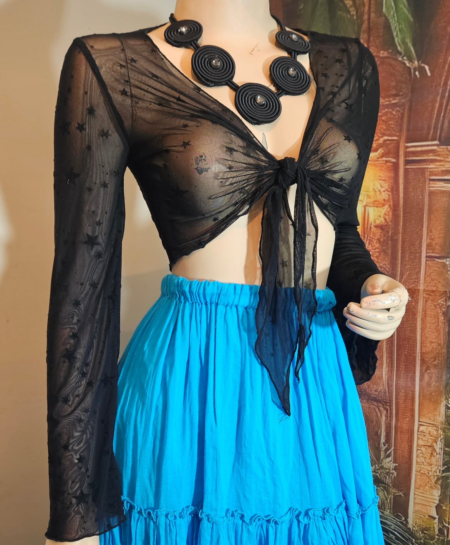 Black Mesh flares cropped top