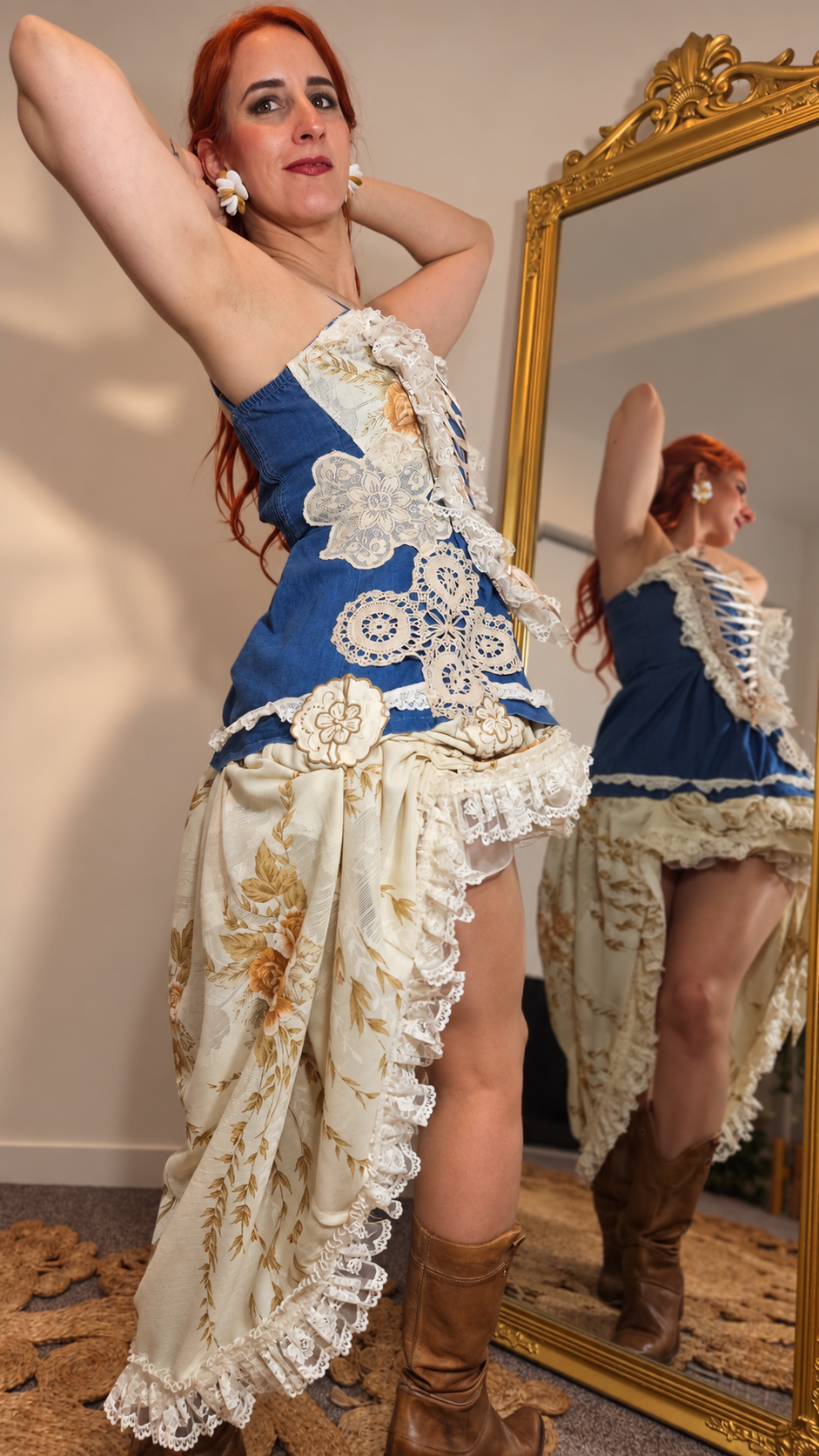 The Serendipity Dress – One-of-a-Kind Upcycled Denim & Vintage Lace Handmade Upcycled Dress.