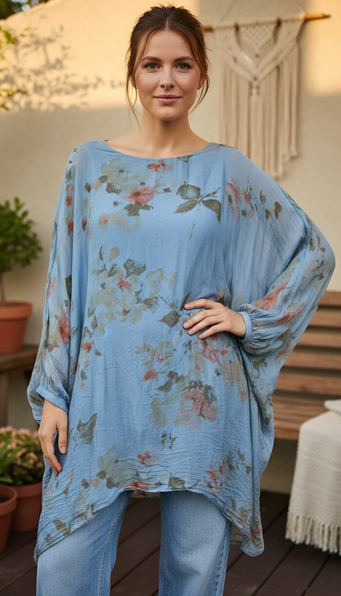 italian blue floral blouse in good preloved condition available in auckland and purchasing online