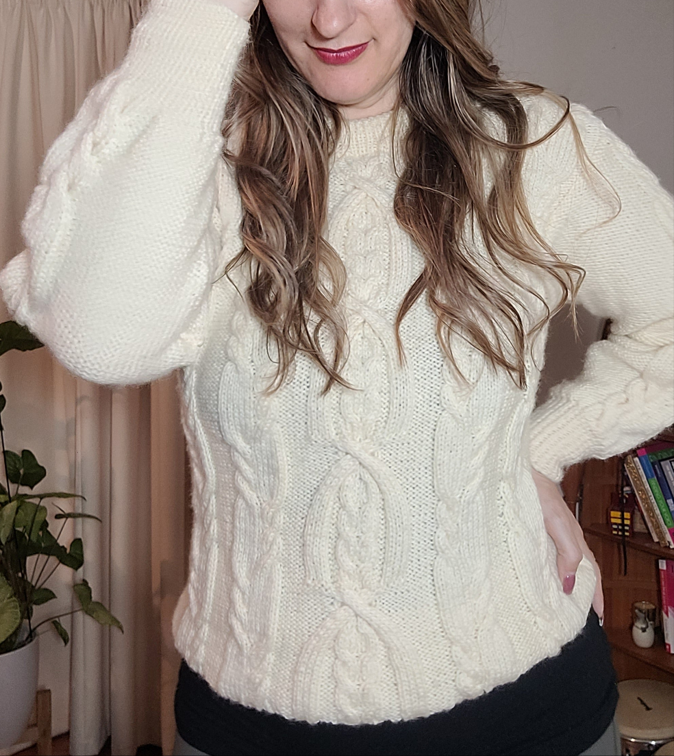 Stunning Cable Knit Sweater in pearl color. Preloved top